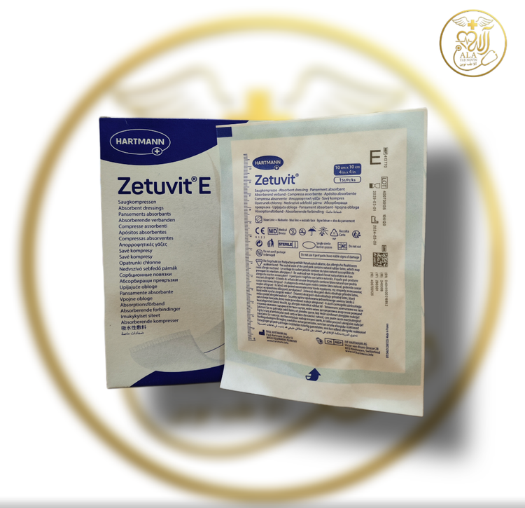 پانسمان جاذب زیتوویت E هارتمن (Hartmann Zetuvit E) ساخت کشور آلمان، یک پد پانسمان سلولزی استریل با قدرت جذب بالا و طراحی چندلایه مهندسیشده است که بهطور ویژه برای کنترل ترشحات متوسط تا زیاد و ایجاد محافظت مکانیکی (ضد ضربه و فشار) در بستر زخم طراحی شده است