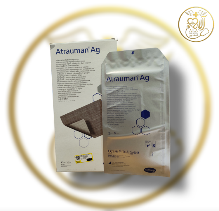پانسمان آترومن نقره هارتمن (Hartmann Atrauman Ag) یک لایه تماسی ضدباکتری و نچسب پیشرفته، ساخت کمپانی معتبر هارتمن آلمان است که جهت کنترل عفونت، محافظت از بستر گرانوله و تسریع التیام زخمهای کلونیزهشده طراحی گردیده است. این پانسمان متشکل از توری پلیآمیدی