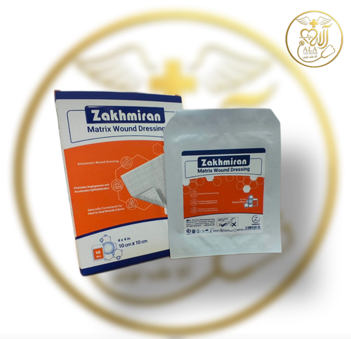 پانسمان ماتریکس زخم زخمیران (Zakhmiran Wound Matrix) یک پانسمان بیواکتیو داربستی پیشرفته بر پایه کلاژن زیستی و کیتوسان در ابعاد ۱۰×۱۰ سانتیمتر است. این محصول با تقلید دقیق از ماتریکس خارج سلولی (ECM)، مهاجرت فیبروبلاستها را تسریع کرده و مهارکننده آنزیمه